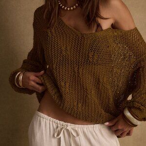 12th Tribe Sunfade Olive Crochet Sweater Size XSXS